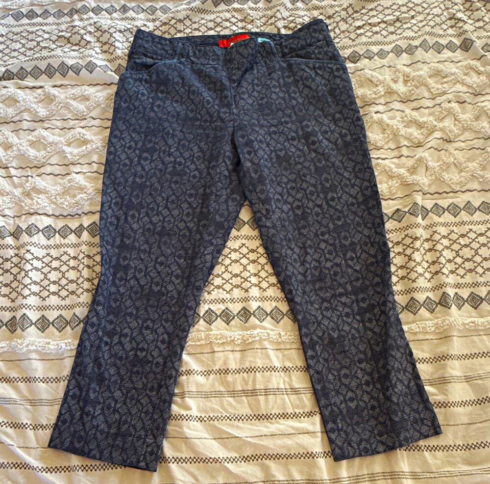 Anthro Cartonnier Women’s Charlie Trouser Dress Pants Blue Geometric size 10